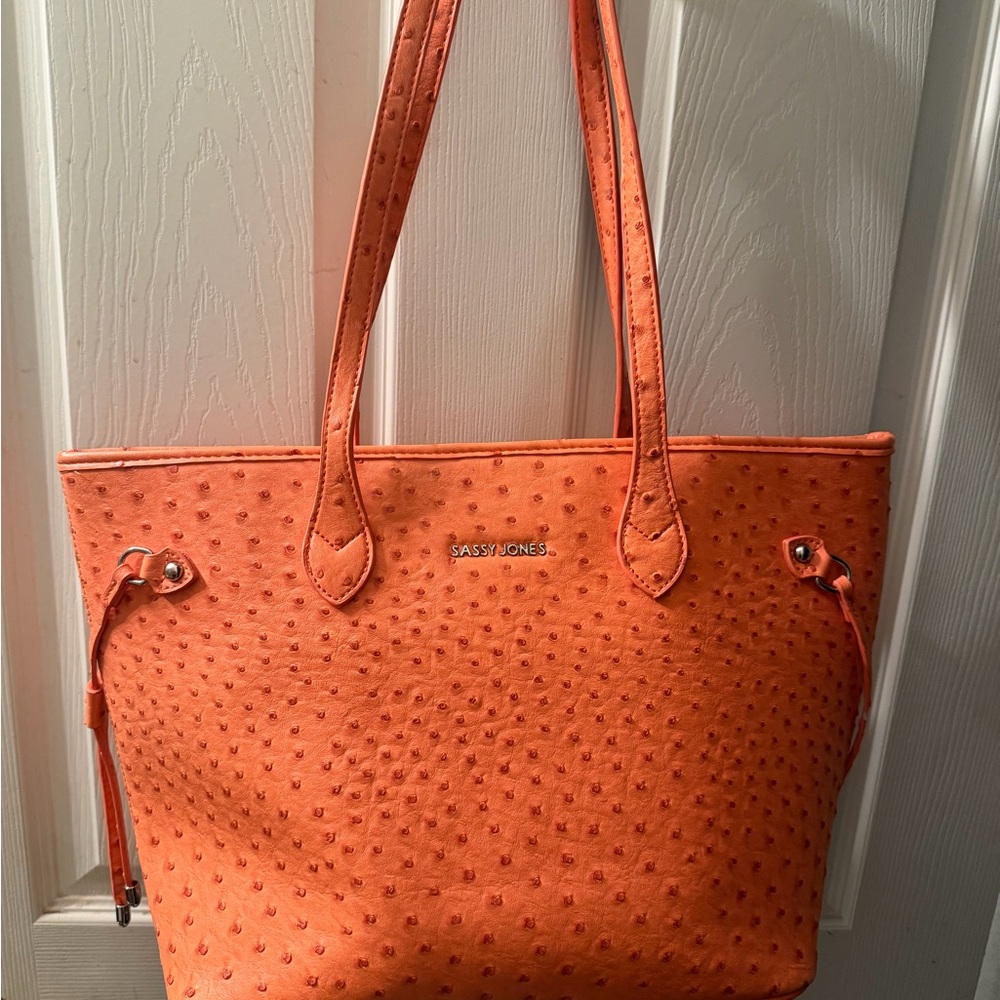 Sassy Jones Orange Textured Ostrich Tote